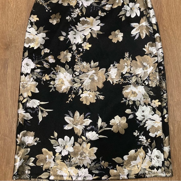 Black Silver and Gold Floral Print Sleeveless Sheath Dress Size Small Metallic - Picture 8 of 16